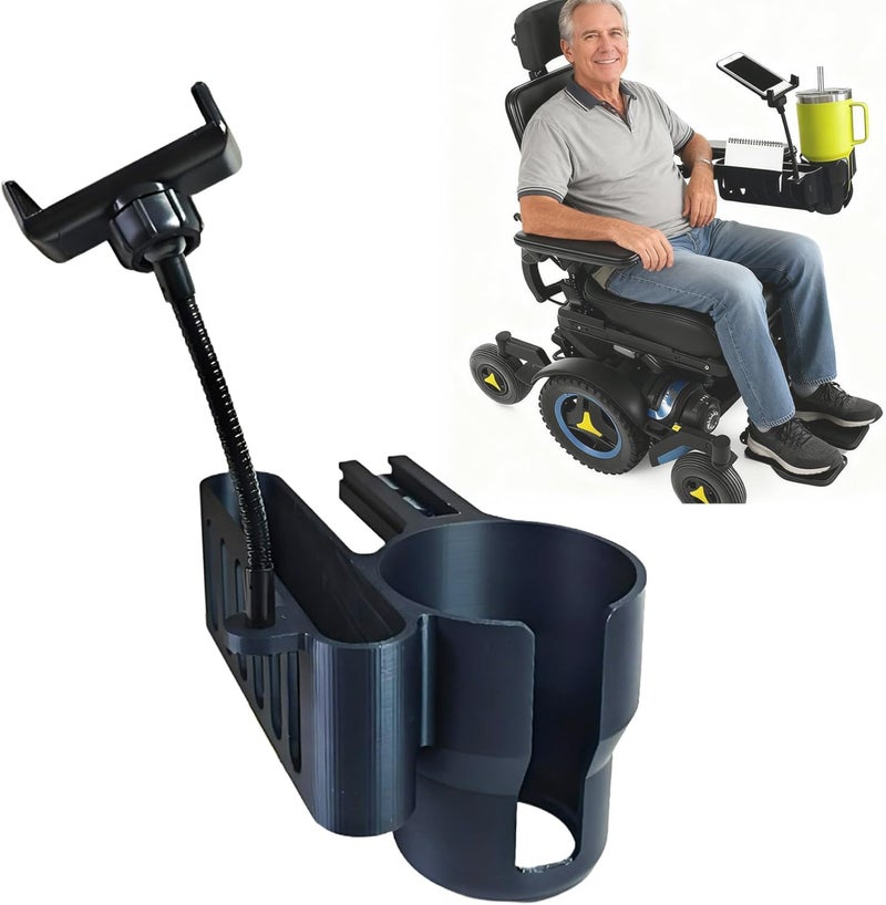 PoolTechX Cup Holder for Permobil Power Wheelchair, 3-in-1 Cup Holder for Permobil Wheelchair with Uni-Track Armrest, Fit M300, M3, M1, F3, F5, K300 Ps - Image 1